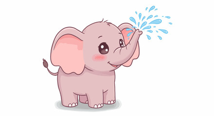 A cartoon pink elephant sprays water out of its trunk