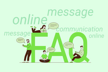 People actively using online platforms to communicate and exchange messages. Various characters interacting with devices, illustrating importance of digital communication today