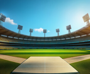  cricket stadium with stands and an empty green grass field