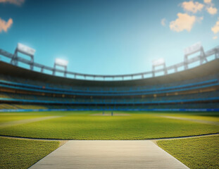  cricket stadium with stands and an empty green grass field