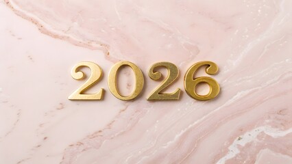 metallic gold 2026 embossed on pastel pink marble