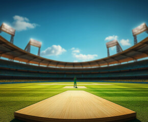  cricket stadium with stands and an empty green grass field