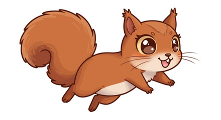 Cartoon squirrel leaps with large eyes whiskers fluffy tail and light brown fur