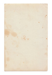 Vintage background of old ancient torn paper texture with spots. Old paper as background. Interesting texture of old yellowed paper slightly damaged by mold. Unique vintage texture of old paper.