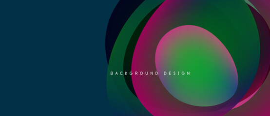 Abstract colorful layers create dynamic visual effect. Gradient hues blend, forming circular shapes, modern design element.