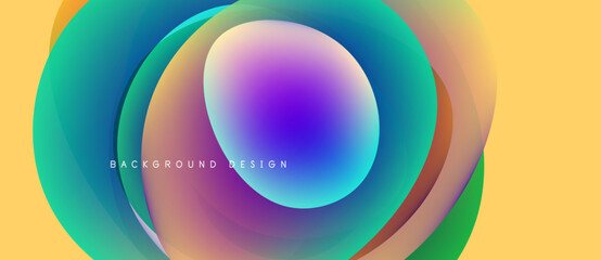 Abstract colorful layers create dynamic visual effect. Gradient hues blend, forming circular shapes, modern design element.