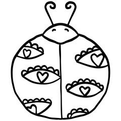 halloween ladybug with hearts and eyes in a playful design. in doodle line style