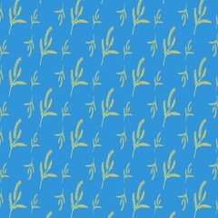 Golden Fern Pattern on Blue Background