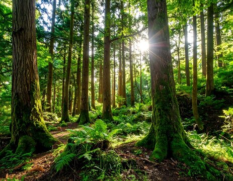 Lush forest sunlight - Powered by Adobe