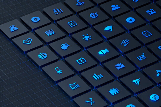 Digital icons on a grid