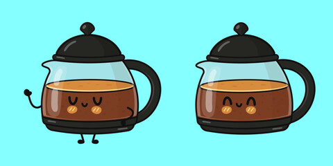 Cute coffee pot character drinking hot coffee
