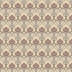 Obraz premium Modern, Art Deco, Art Nouveau. Seamless pattern of isolated, graceful botanical elements with a vintage feel for branding, advertising, and wedding design. Digital illustration.