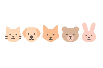 Cute minimalist animal faces collection featuring cat dog fox bear and bunny heads