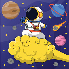 Cute Astronaut Floating In Space Cartoon Vector Icon Illustration. Technology Science Icon Concept Isolated Premium Vector. Flat Cartoon Style.