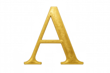 Gold letter a, uppercase serif character, an elegant golden alphabet typography element for design projects