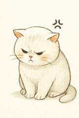 A cat is sitting on the floor with angry face