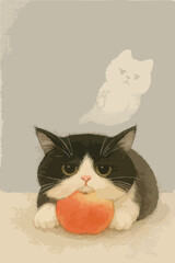 A cat is laying down on an apple