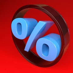 Percent symbol in a glass circle, on red background