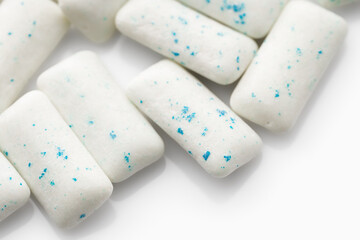 Chewing gum. Mint chewing gum pads. Gum background	