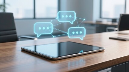 modern digital illustration of a sleek tablet placed on office table official usage of technology 3d render