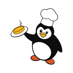 Cartoon Chef Penguin Serving a Hot Dish