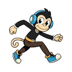 Cartoon Monkey Running with Headphones
