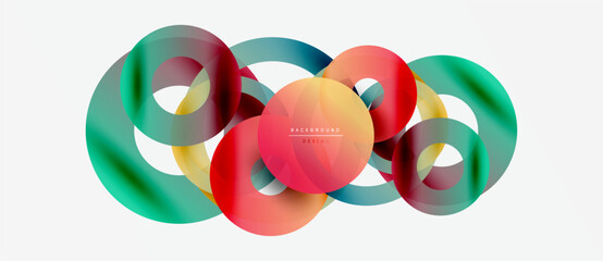 Abstract colorful circles overlap, creating dynamic visual effect. Modern design element for backgrounds, presentations. Smooth gradients present.