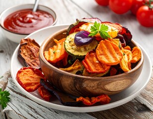 Roasted vegetables in a wooden bowl