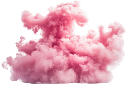 Abstract pink cloud of smoke or ink isolated on transparent background. Pink cloud isolated on white background.