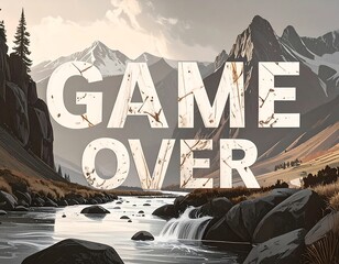 Scenic landscape with text "Game Over.
