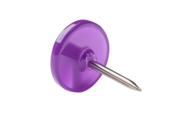 Purple thumbtack isolated on transparent background. Purple push pin isolated on white background.