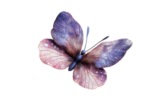 Beautiful purple and white butterfly isolated on transparent background. Purple butterfly isolated on white background.