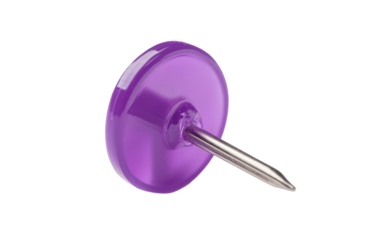 Purple thumbtack isolated on transparent background. Purple push pin isolated on white background. - Powered by Adobe