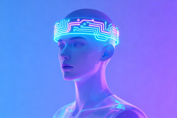 Human head with glowing circuit design
