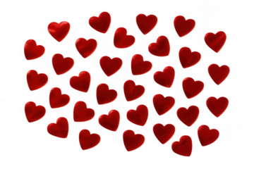 Red hearts scattering transparent background representing love, romance, and valentine's day