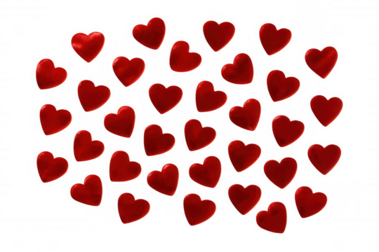 Red hearts scattering transparent background representing love, romance, and valentine's day