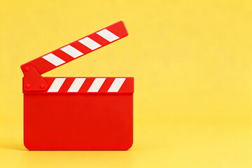 Red clapperboard on yellow background