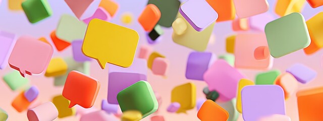 Floating speech bubbles on pastel gradient, modern graphics for social media and communication visuals