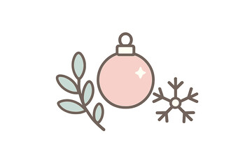 Fototapeta premium Minimalist winter holiday elements set with ornament, snowflake, and foliage