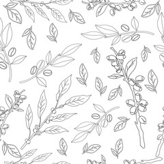 Seamless floral pattern. Branch with leaves. vector illustration of coffee branch. Coffee plant branch with leaf. Hand drawn Coffee tree vector. Coffee beans and leaves. Branch of a plant.	
