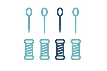 Repeating pattern of straight pins and thread spools for tailoring and crafting