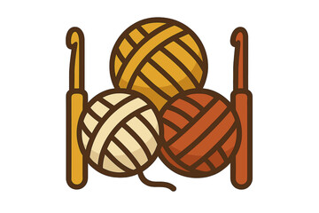 Three colorful balls of wool yarn with two crochet hooks for hobby knitting and crafting