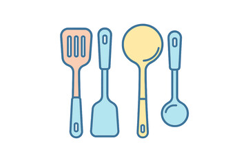 Collection of essential kitchen cooking utensils including spatulas and ladles