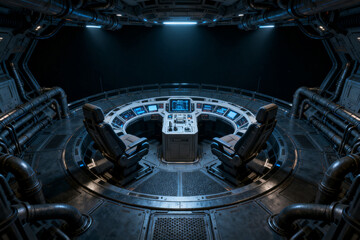 Futuristic spaceship cockpit interior