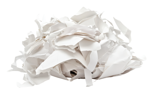 Crumbled white paper ball isolated on transparent background. Ripped paper over white background.