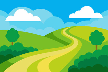 Obraz premium Winding path through green hills under a blue sky day