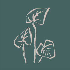 Abstract leaf line art, aesthetic botanical illustration