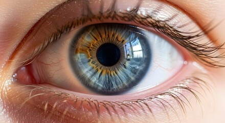 Fototapeta premium Extreme close-up macro shot of a human eye iris with vibrant blue and green hues and detailed texture