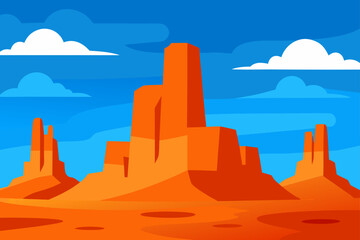Cartoon desert landscape with buttes and blue sky