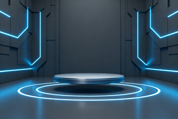 Futuristic room with neon lights